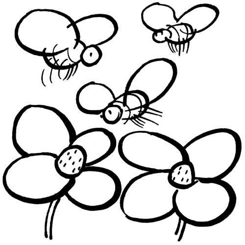 Dibujos con ni&ntilde;os: Colorear abejas volando sobre las flores