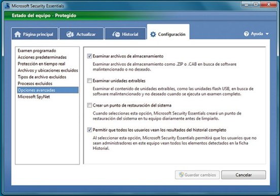 Configuración de Microsoft Security Essential