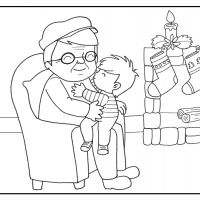 Colorear niño besando a su abuelo en navidad