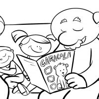 Colorear abuelos leyendo la revista caracola a sus nietos