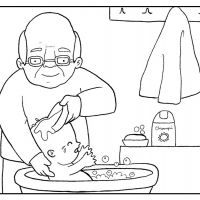 Colorear abuelo bañando a su nieto