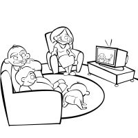 Colorear abuelos viendo la televisión con sus nietos