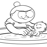 Colorea abuela bañando a su nieta