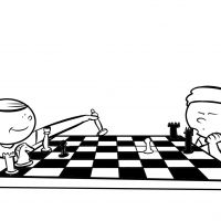 Colorea abuelos jugando al ajedrez con sus nietos