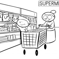 Abuela comprando en el supermercado con sus nietos