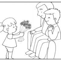 Colorea nieto regalando flores a sus abuelos