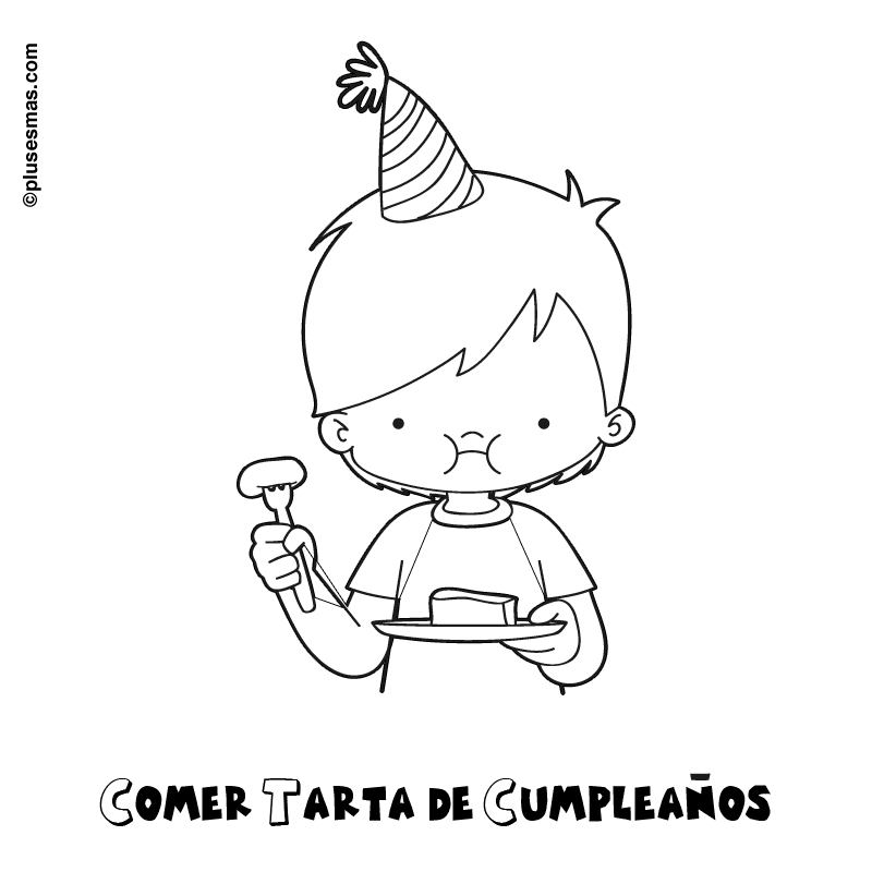 Colorear comer tarta de cumpleaños