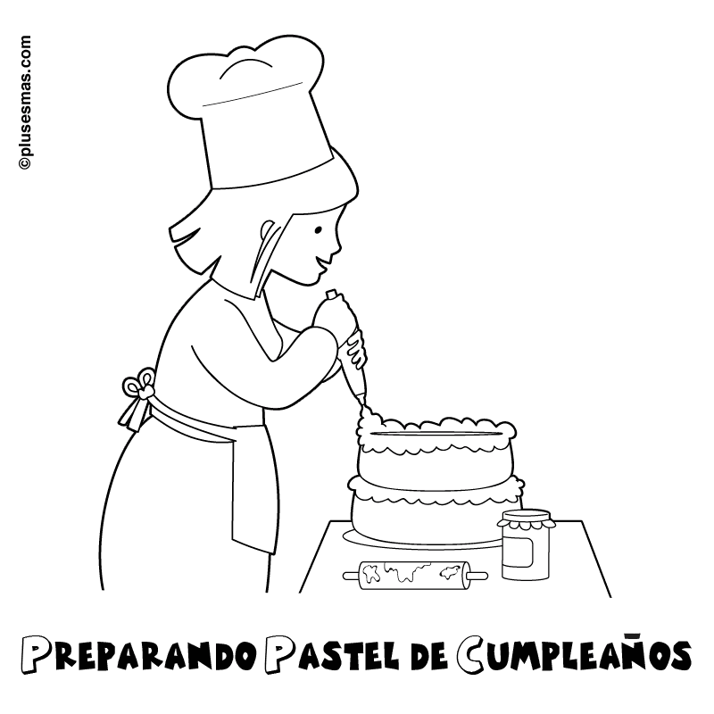 Colorear preparando pastel de cumpleaños