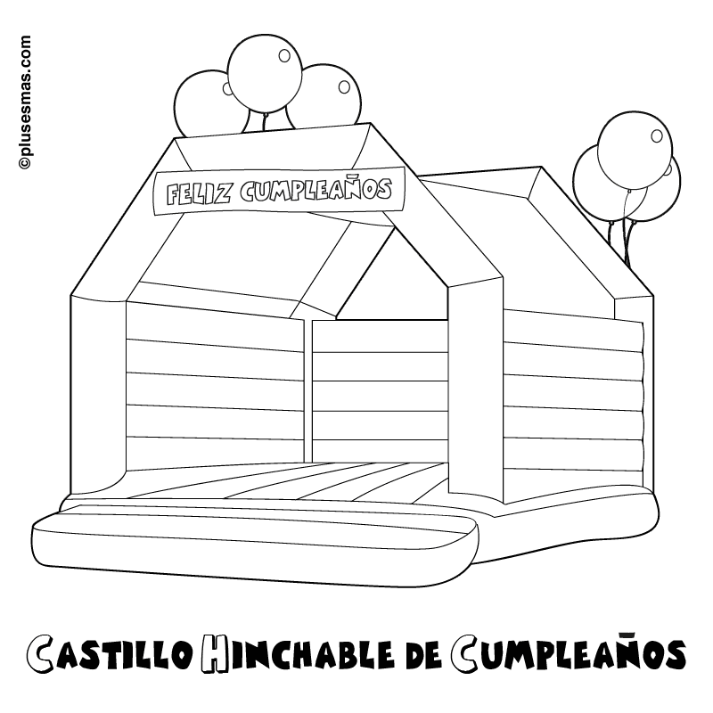 Colorear castillo hinchable de cumpleaños