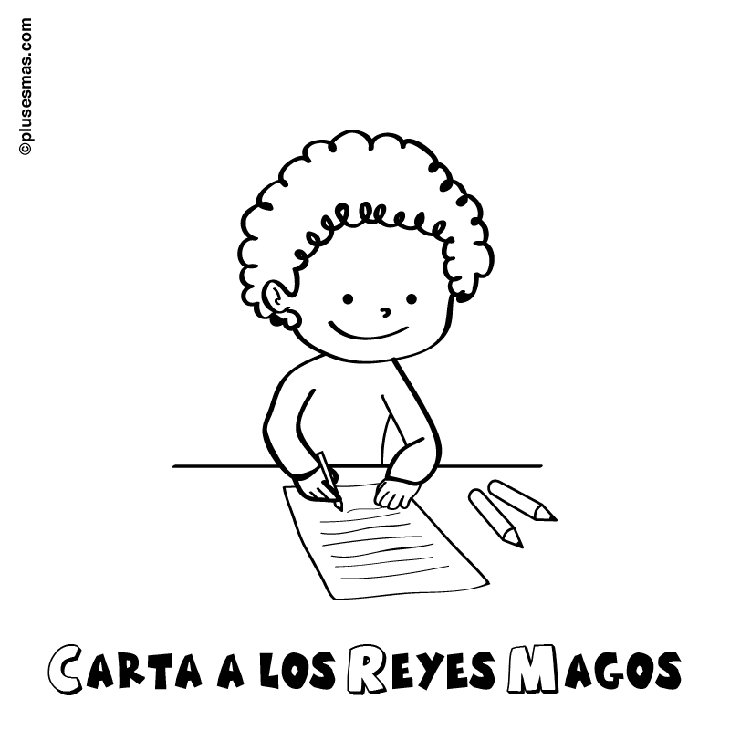 Colorear niño escribiendo la carta a los reyes magos