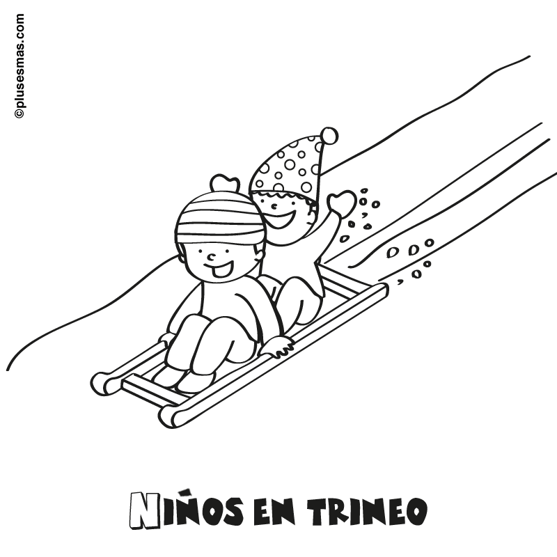 Colorear niños en un trineo