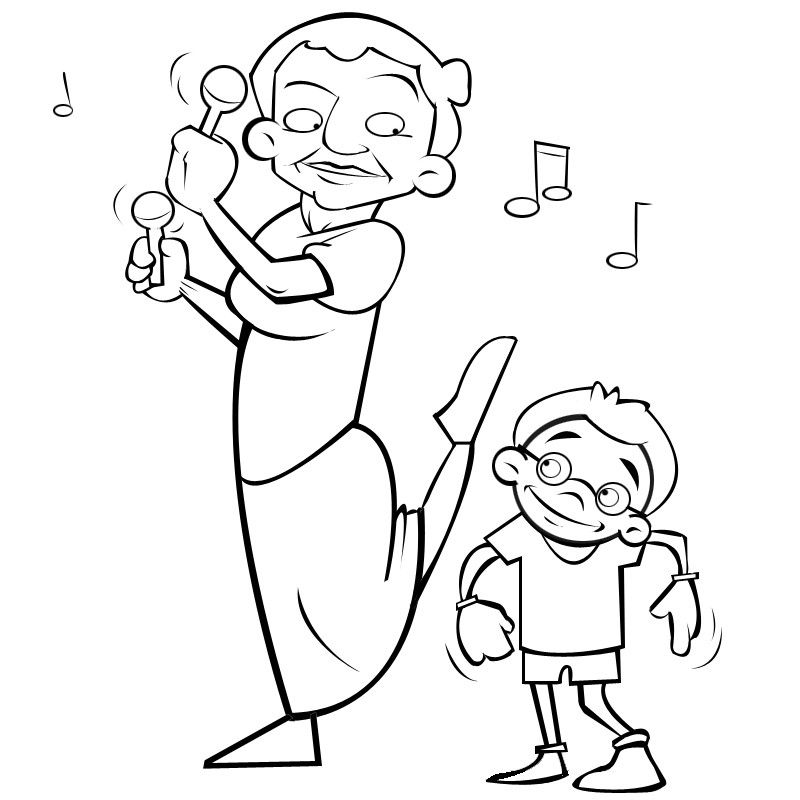 Colorear abuela bailando con su nieto