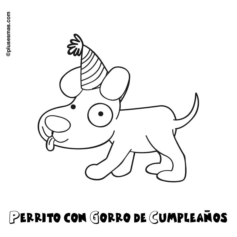 Colorear perrito con gorro de cumpleaños