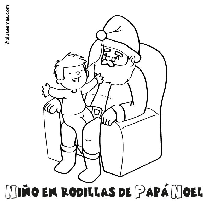 Colorear a un niño en las rodillas de papá noel