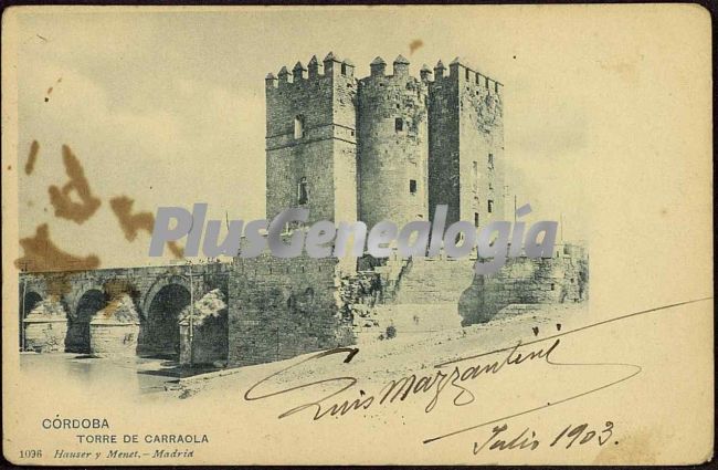 Postal dediada de la torre de carraola en córdoba