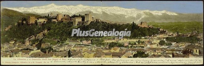 Vista panorámica de la ciudad de granada: la alhambra y el generalife desde san miguel el bajo