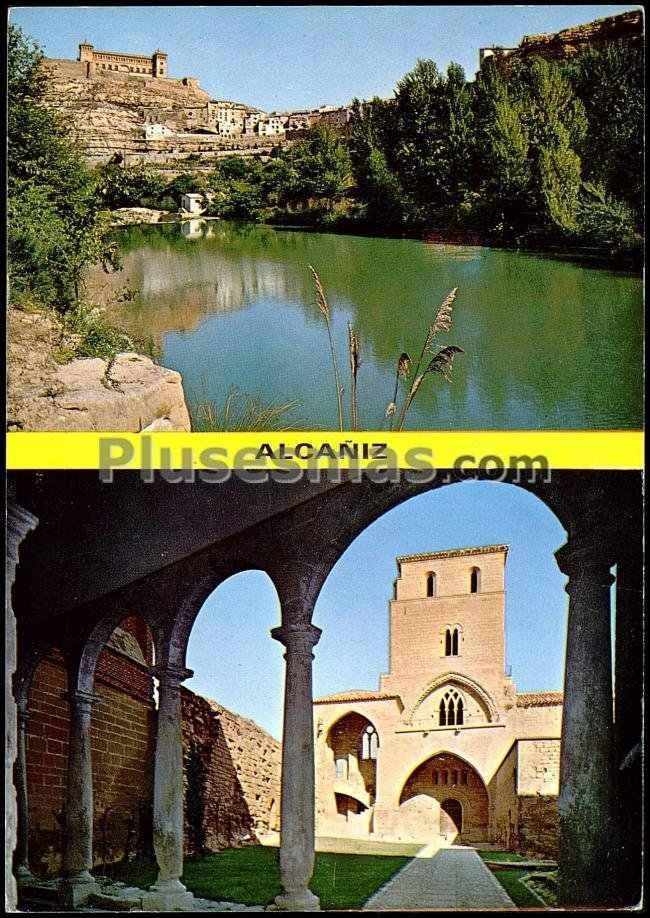 Rio guadalupe, patio interior del castillo calatravos y torre del homenaje en alcañiz (teruel)