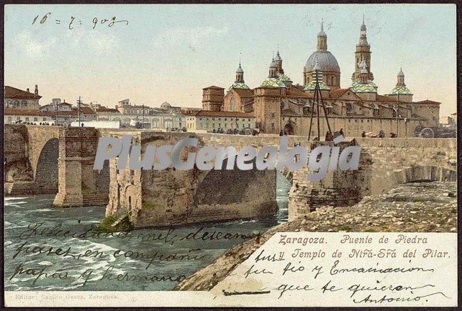 Puente de piedra y templo de nuestra señora del pilar de zaragoza