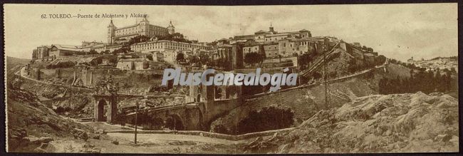 Vista completa del puente de alcántara y el alcázar de toledo