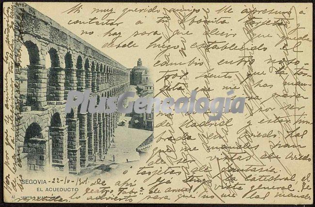 Postal dedicada de una vista parcial del acueducto de segovia