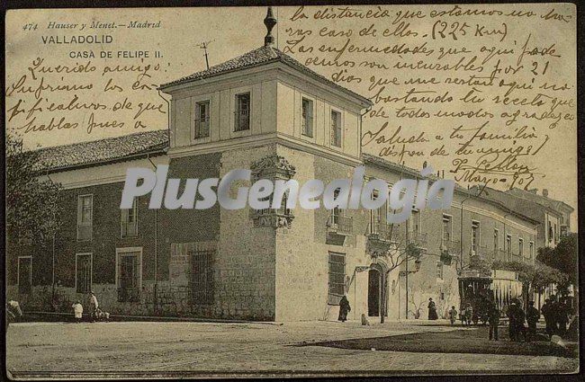 Postal dedicada de la casa de felipe ii de valladolid