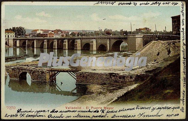 Postal dedicada del puente mayor de valladolid