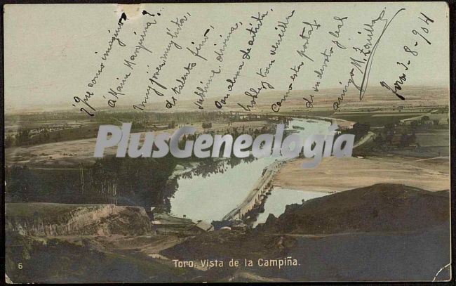 Postal dedicada de la vista de la campiña de toro (zamora)