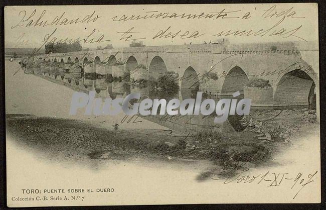 Postal dedicada del puente sobre el duero de toro (zamora)