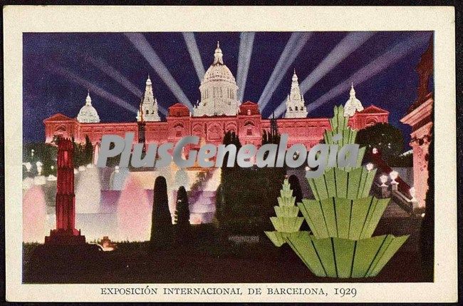 Imagen colorida del Palacio Nacional de Montjuic en Barcelona (1929)