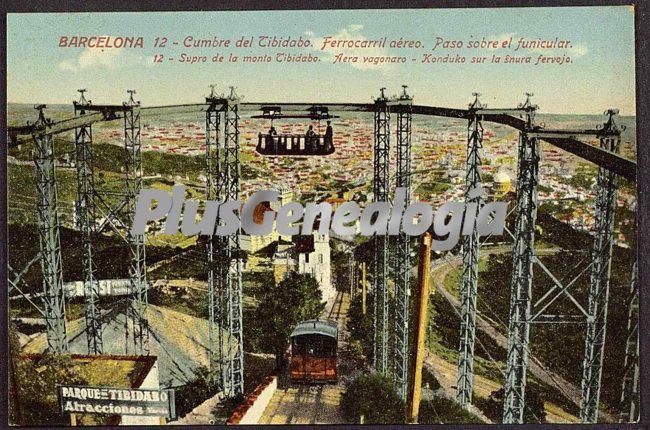 Cumbre del Tibidabo: Ferrocarril aéreo. Paso sobre el Funicular en Barcelona