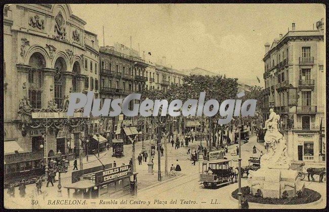 Rambla del centro y Plaza del Teatro de Barcelona