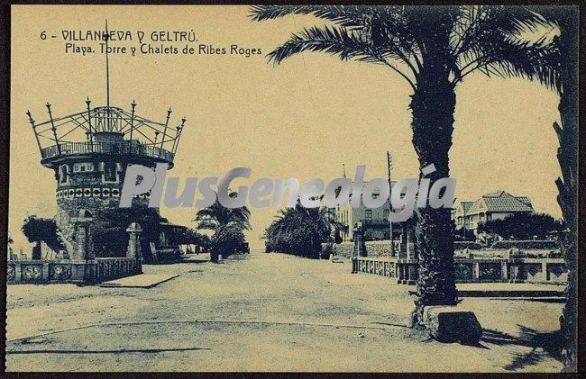 Torre y Chalets de Ribes Roges en la Playa de Vilanova i Geltrú (Barcelona)