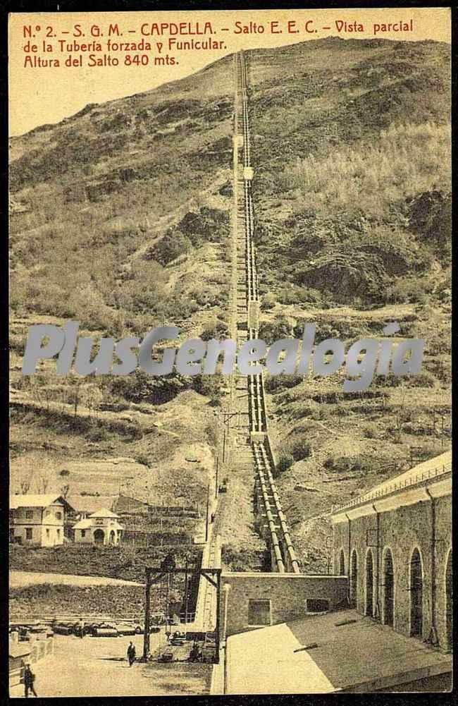 Vista parcial de la tubería forzada y funicular de capdellena (lleida)