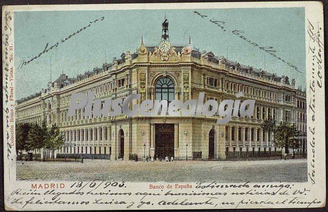 Banco de España de Madrid (Postal dedicada)