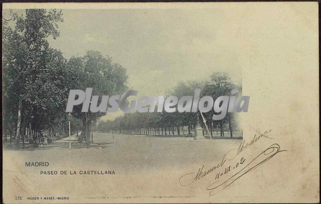 Postal dedicada del Paseo de la Castellana de Madrid