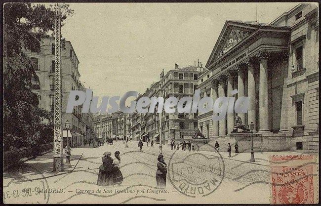 Carrera de San Jerónimo y Congreso en Madrid (postal dedicada)