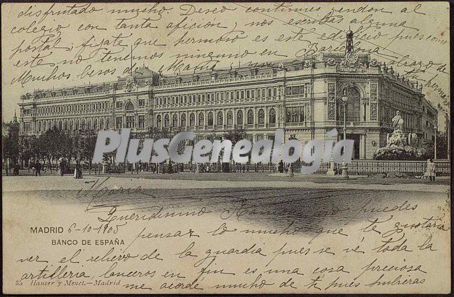 Postal dedicada del banco de españa en madrid