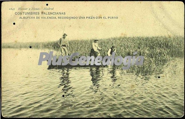 Cazadores en la albufera de valencia recogiendo una pieza con el perro