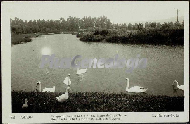 Parque de isabel la catolica. lago de los cisnes, gijón (asturias)