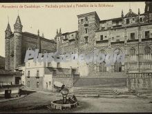 Monasterio de guadalupe fachada principal y pabellón de la biblioteca, guadalupe (cáceres)