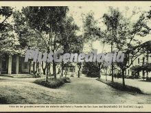 Vista de las grandes avenidas de delante del hotel y fuente de san juan del balneario, guitiriz (lugo)