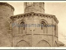 Detalle de la torre del rio - iglesia del santo sepulcro (siglo xii) en caldas de reis (navarra)