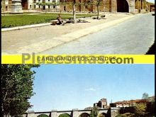 Plaza de santa maría y puente sobre el río carrión en carrión de los condes (palencia)