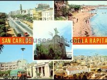 Plaza carlos iii, playa, vista general y sangrado corazón e jesús de san carlos de la rapita (tarragona)