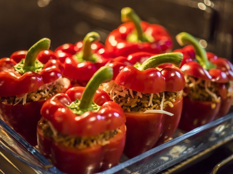 Pimientos rellenos de arroz