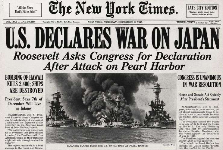 Estados Unidos declara la guerra a Japón tras Pearl Harbor