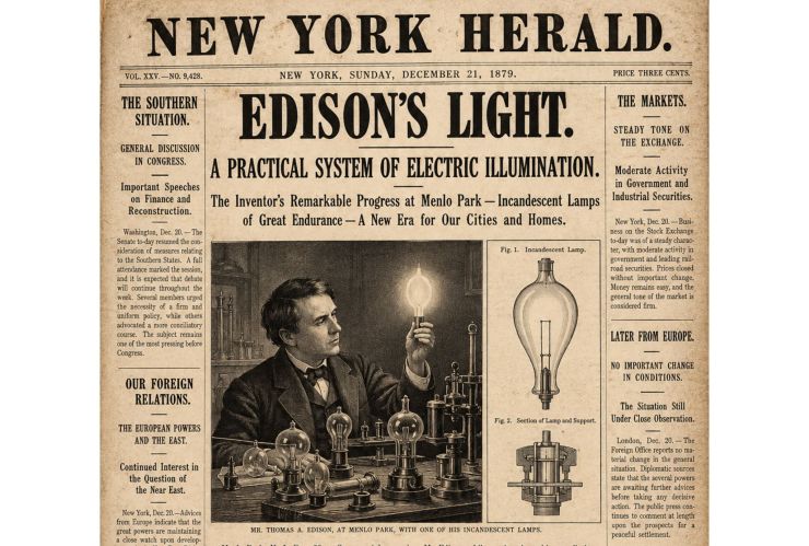 Thomas Edison anuncia el sistema de iluminación eléctrica que cambiaría el mundo