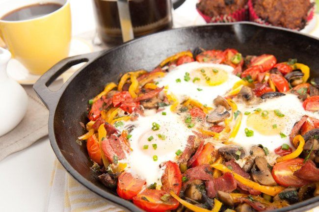 Salteado de verduras con huevo y champiñón