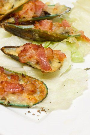 Mejillones al horno con bacon