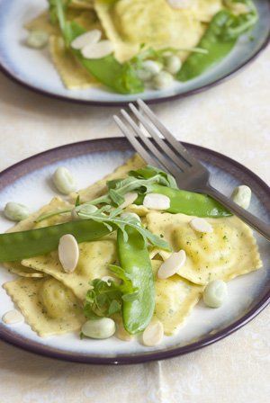 Raviolis con judías verdes